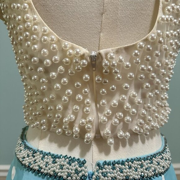 Sherri Hill Two Piece Prom Dress sz 6 Mermaid Light Blue White32226 Retro Formal - Picture 9 of 16